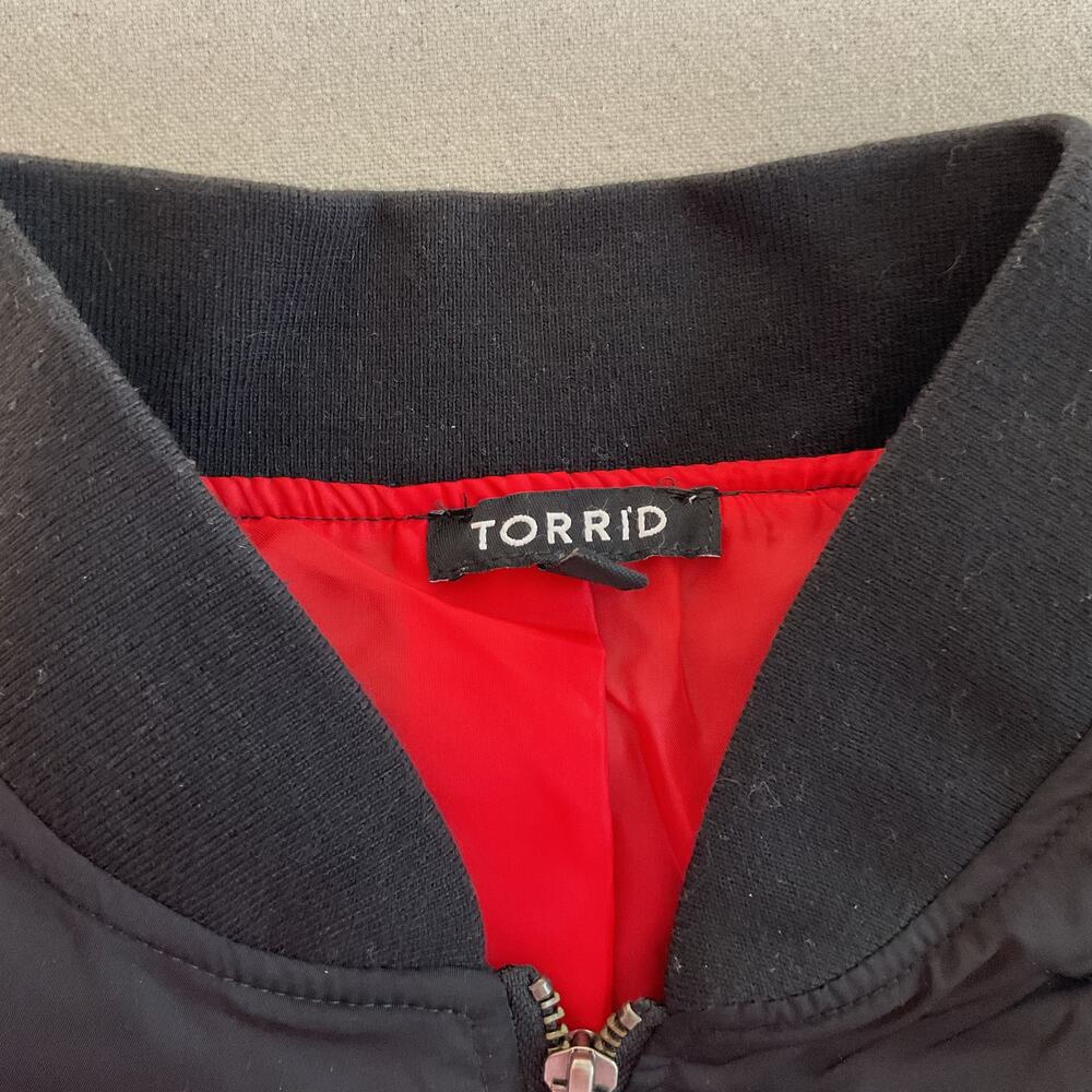 Torrid Bomber Patch Jacket Black Full Zip Size 1 - image 4
